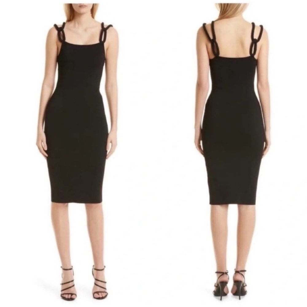 NWT Alice + Olivia Alina Cord Chain Strap Knit Midi Dress Black
